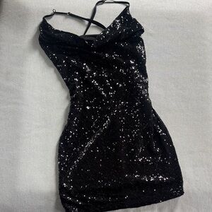 Sexy Sequin Black Open Back Dress